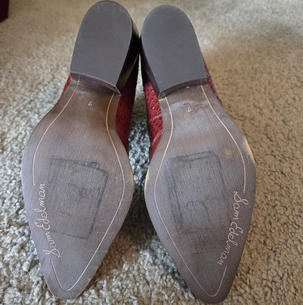 Sam Edelman Red Croc-Embossed Ankle Booties - Picture 6 of 8